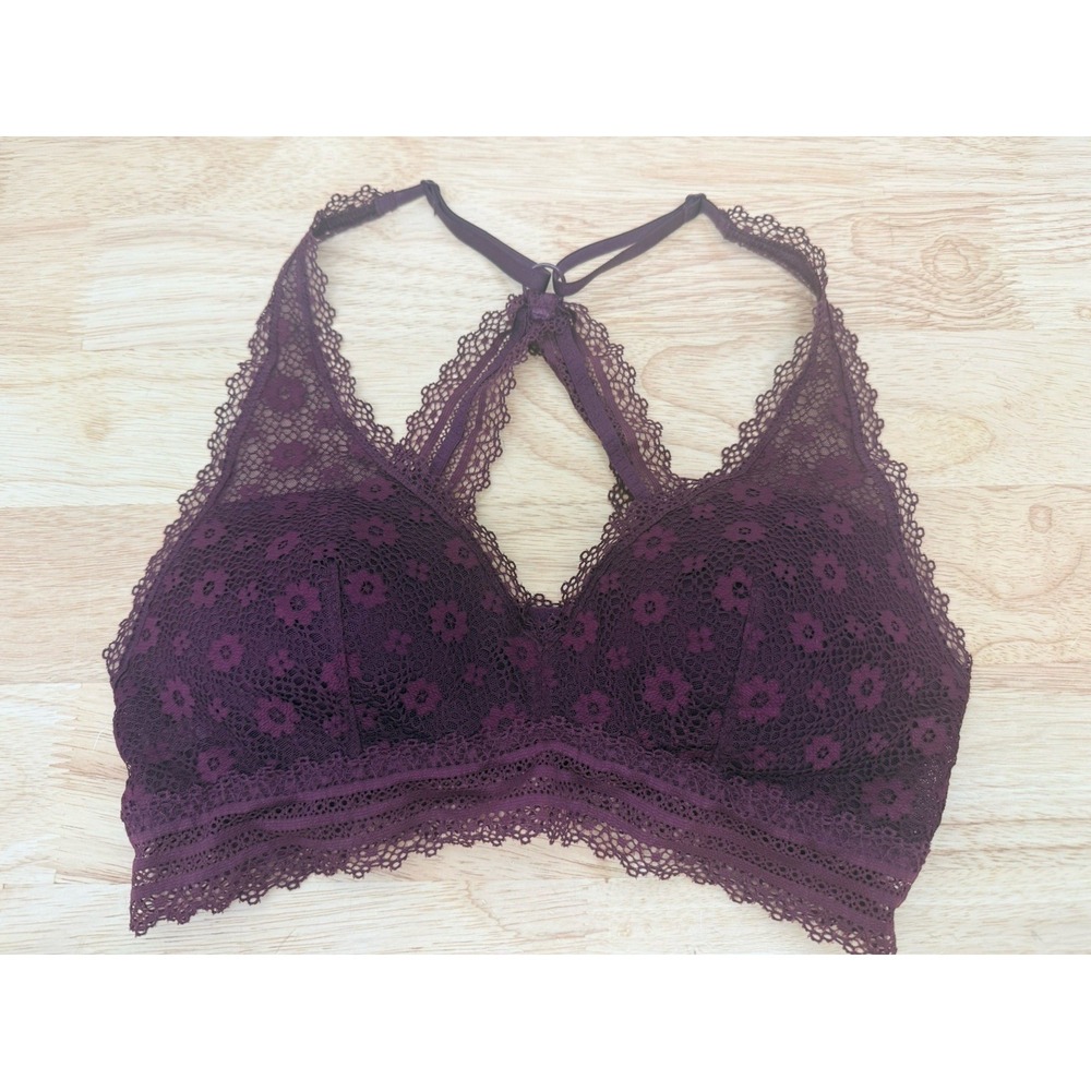 Victoria's Secret Floral Lace Racerback  Bralette Burgundy Lined Bra Small #42